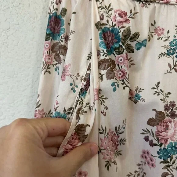 ANNA MASON Maxi Skirt Beige Floral Tiered Flare Cotton Peasant Fairy - Picture 6 of 11